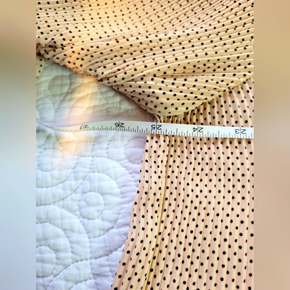 Adrianna Papell | Polka Dot Pleated Bishop Sleeve Blouse | Peach | Large - Picture 4 of 12